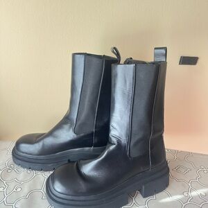 Zara Black Faux Leather Moto Boots
